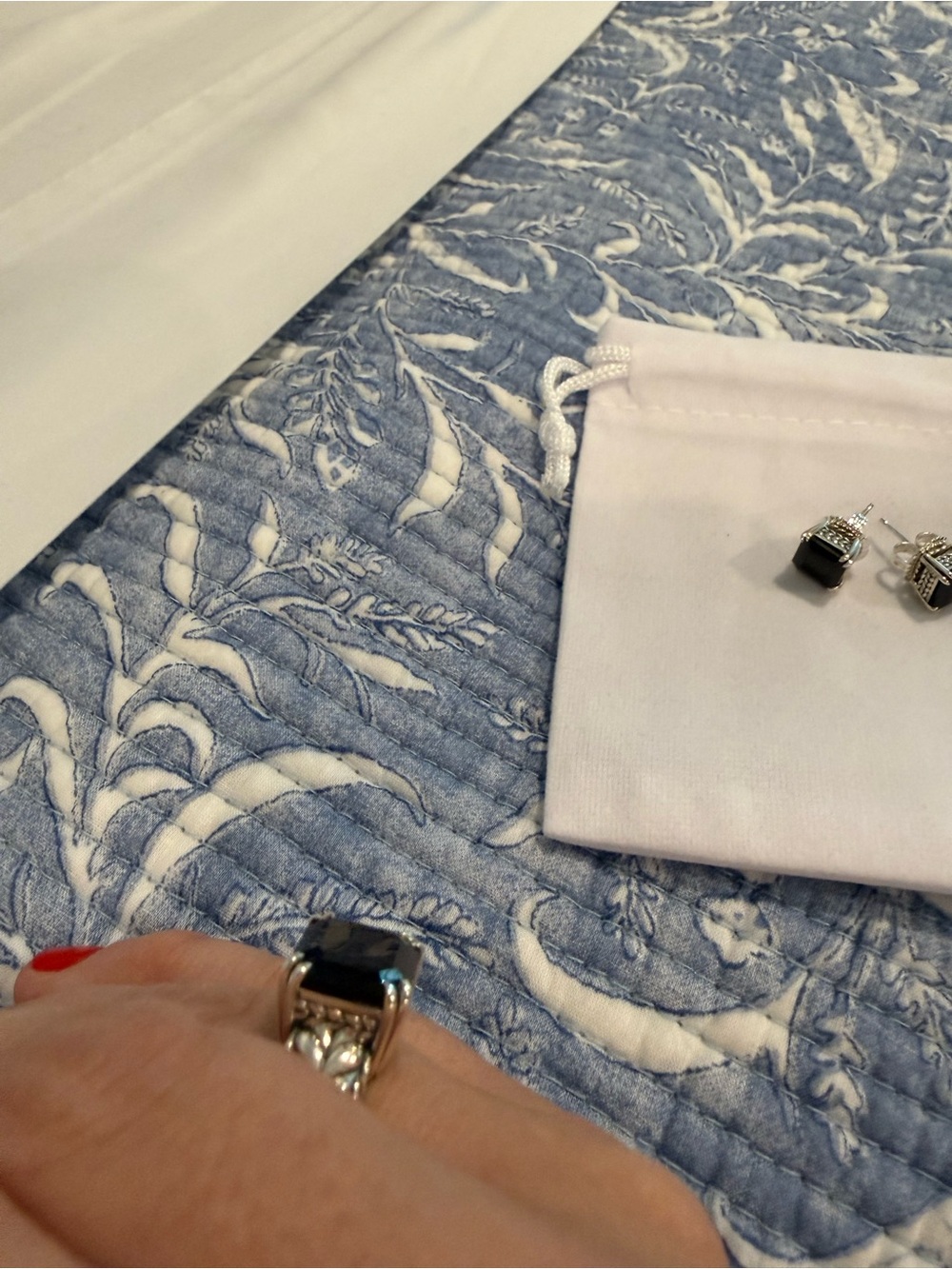 JAI Sterling Silver Asscher Cut Gemstone Ring and Earring Set - Picture 5 of 9